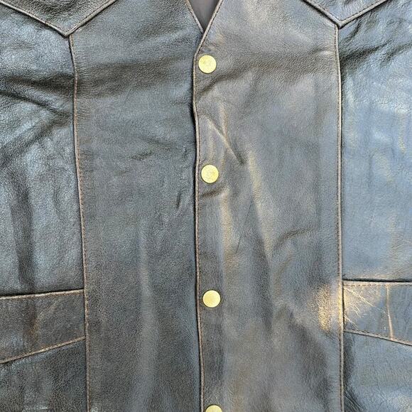 Leather Sheen USA Men’s Vintage Brown Leather Motorcycle Vest Size: 50 - Picture 3 of 7